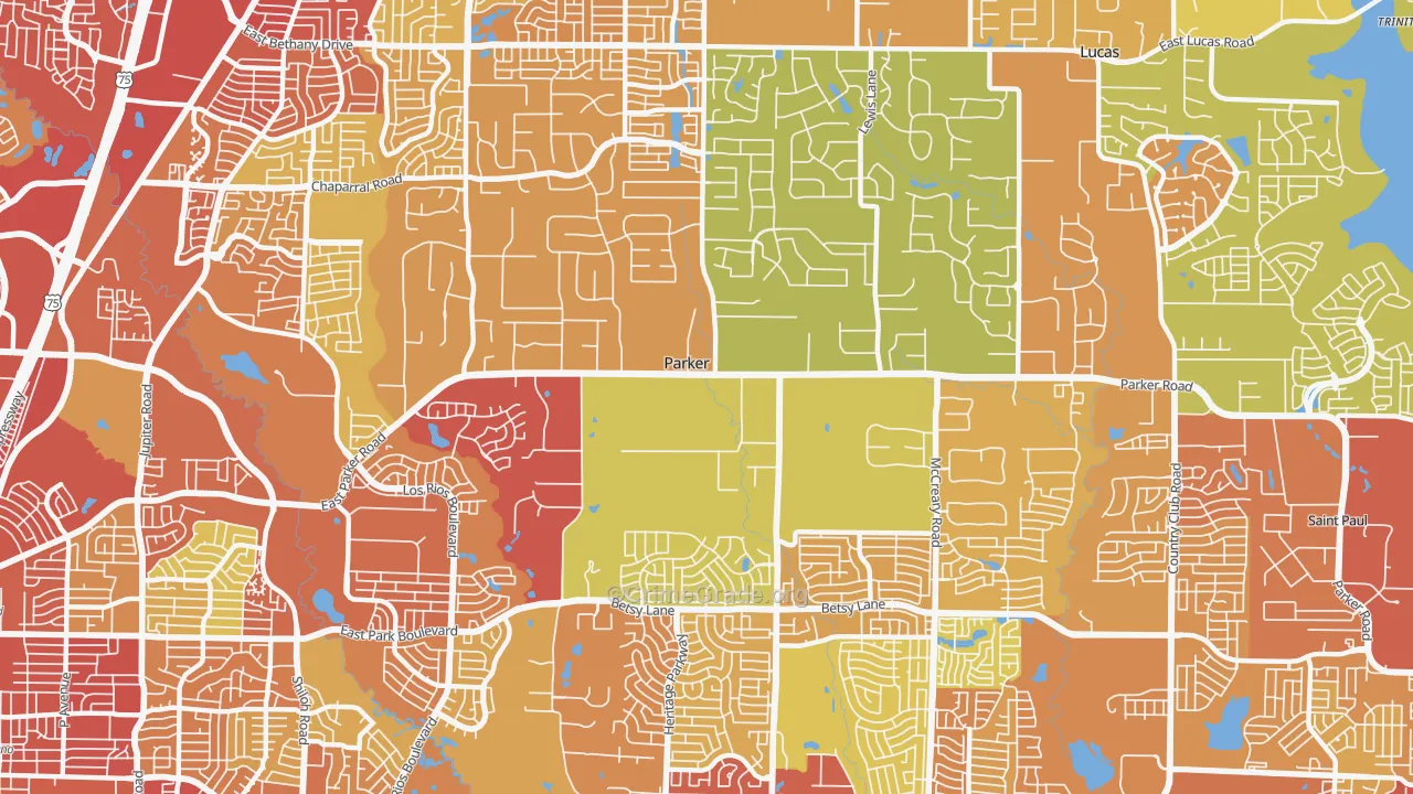 Parker, TX Map of Drug-Related Crime Rates