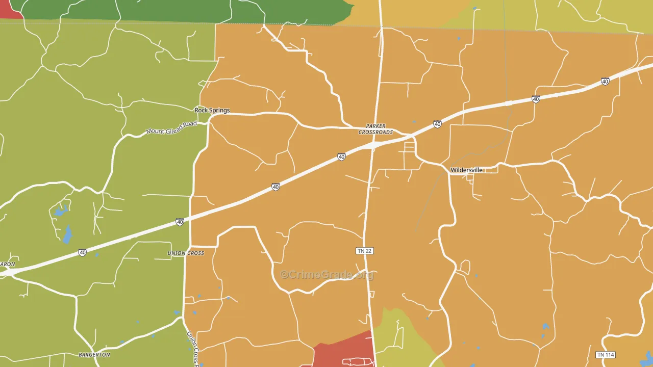 Parkers Crossroads, TN Map of Drug-Related Crime Rates