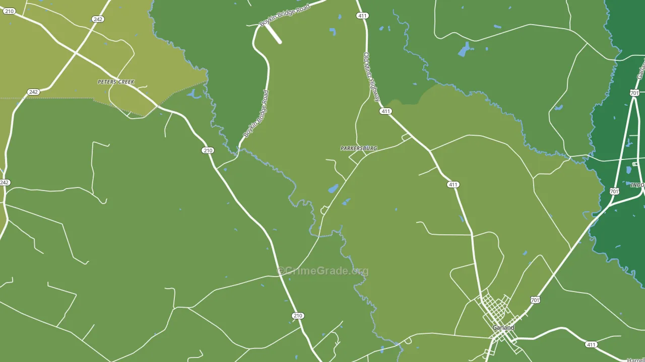 Parkersburg, NC Map of Drug-Related Crime Rates