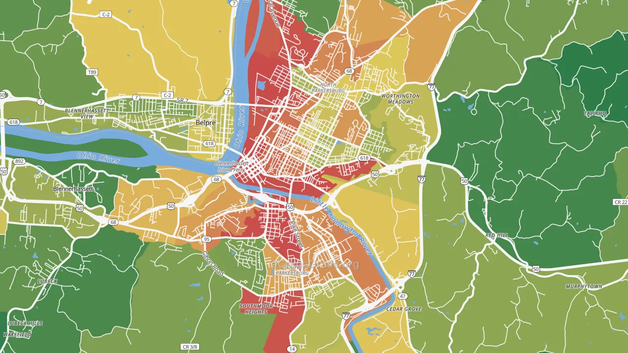 Parkersburg, WV Map of Drug-Related Crime Rates