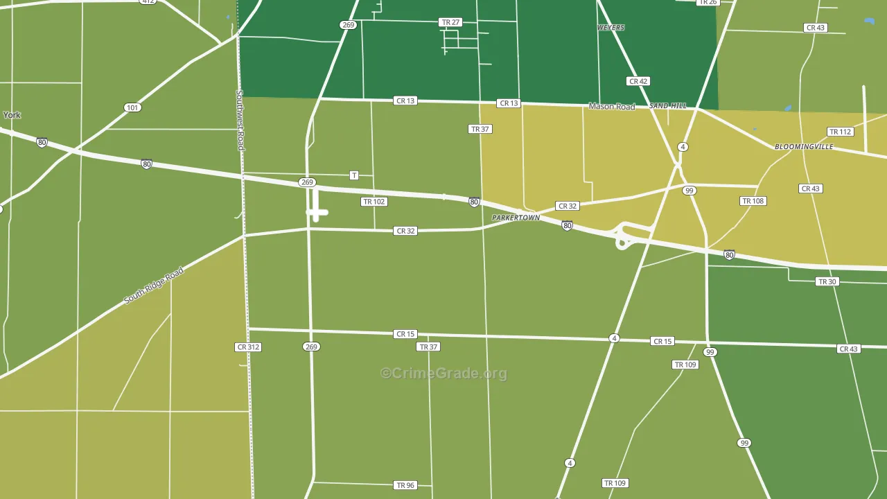 Parkertown, OH Map of Drug-Related Crime Rates