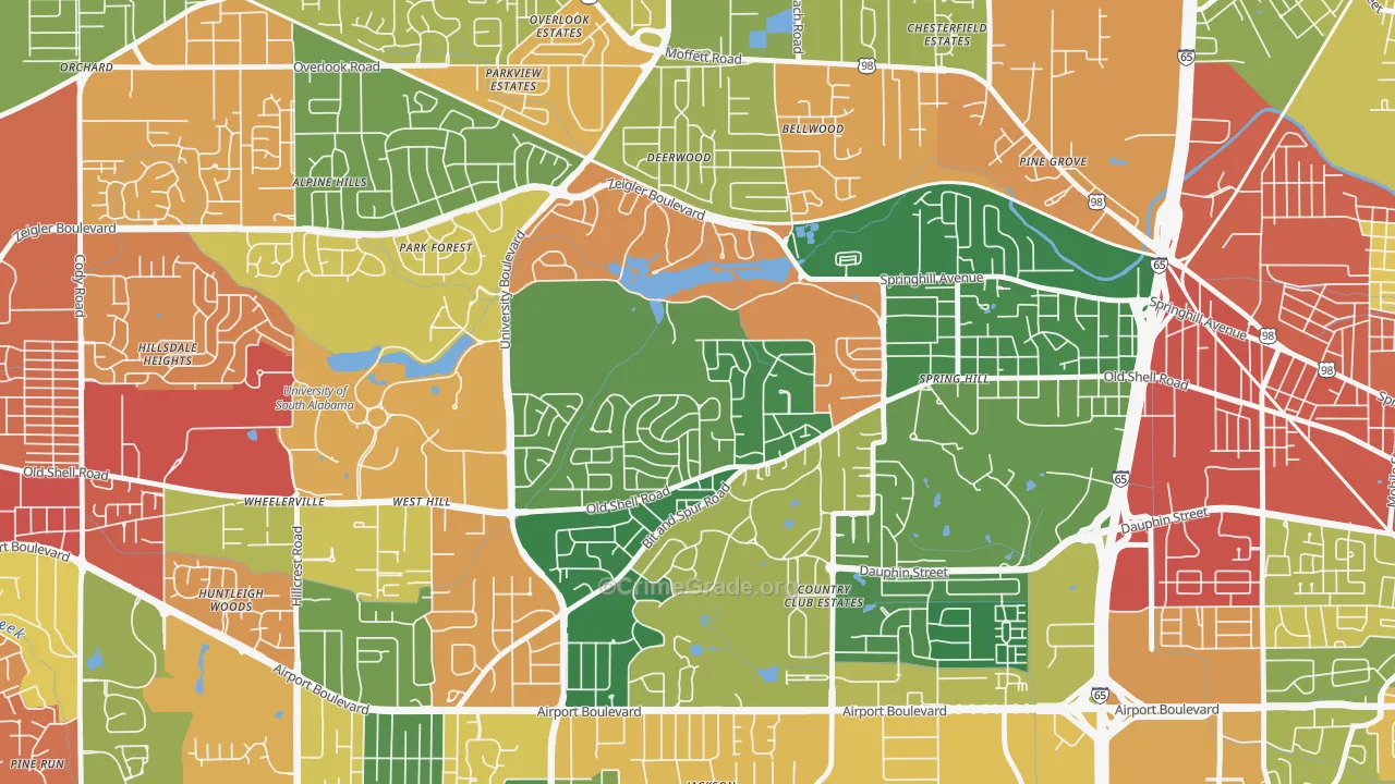 Parkhill, Mobile, AL Map of Drug-Related Crime Rates