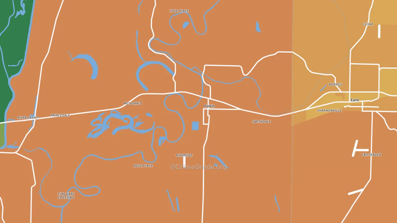 Parkin, AR Map of Drug-Related Crime Rates