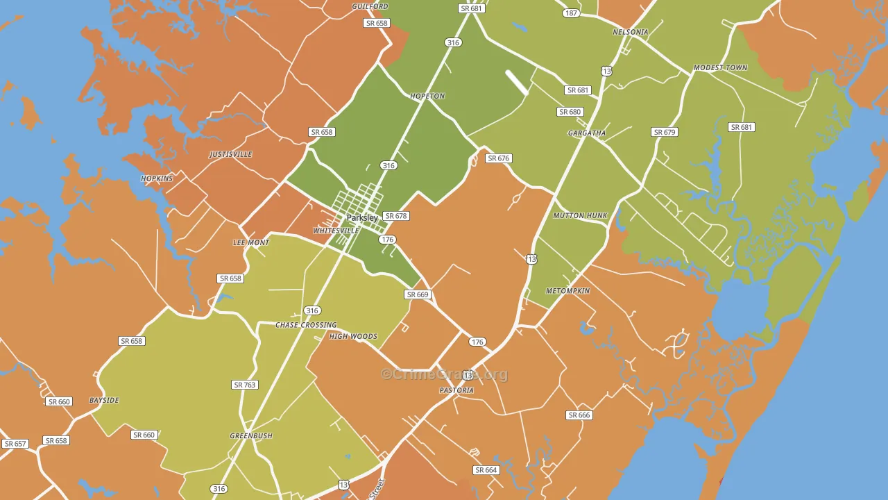 Parksley, VA Map of Drug-Related Crime Rates