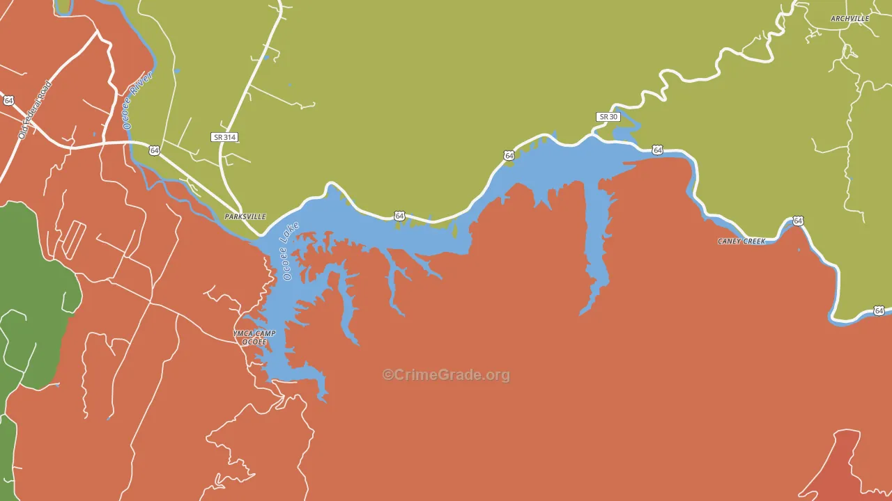 Parksville, TN Map of Drug-Related Crime Rates