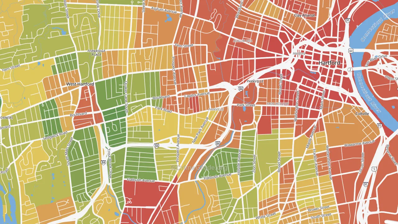 Parkville, Hartford, CT Map of Drug-Related Crime Rates
