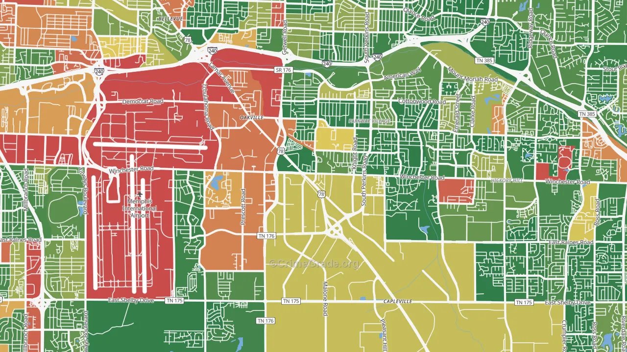 Parkway Village-Oakhaven, Memphis, TN Map of Drug-Related Crime Rates