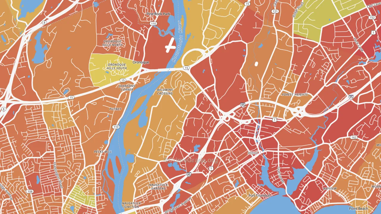 Parkway-Wheelers Farm Road, Milford, CT Map of Drug-Related Crime Rates