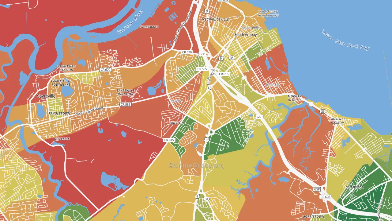Parlin, NJ Map of Drug-Related Crime Rates