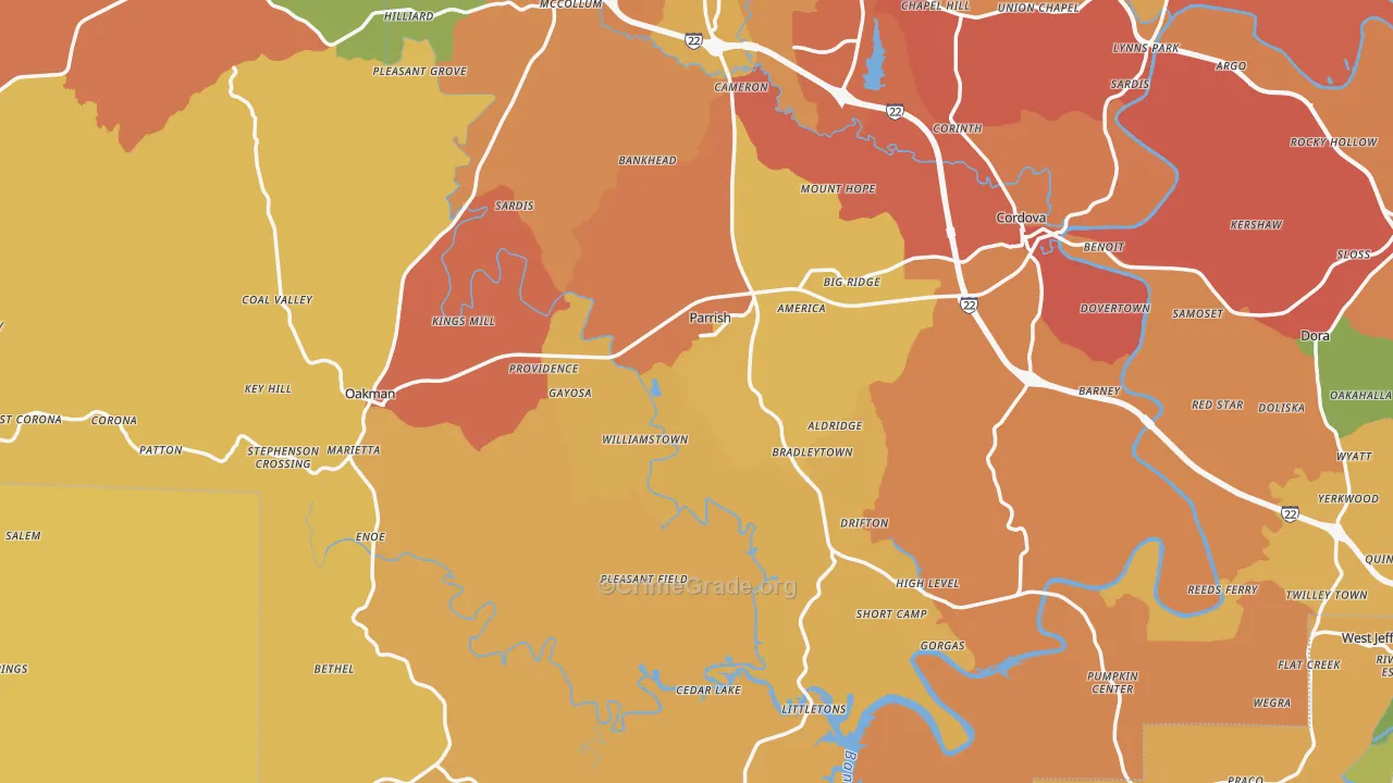 Parrish, AL Map of Drug-Related Crime Rates