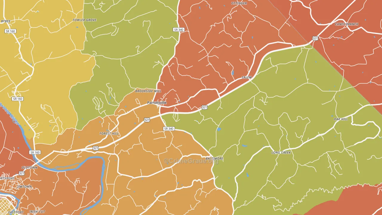 Parrottsville, TN Map of Drug-Related Crime Rates