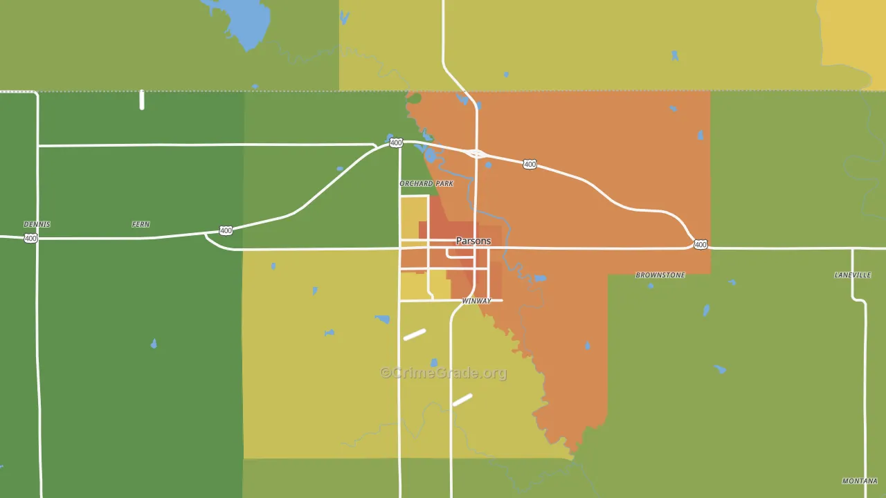 Parsons, KS Map of Drug-Related Crime Rates
