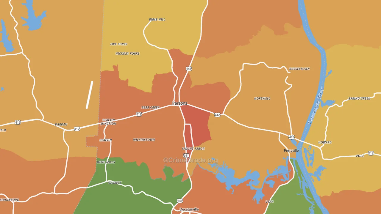 Parsons, TN Map of Drug-Related Crime Rates