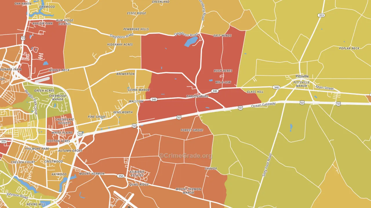 Parsonsburg, MD Map of Drug-Related Crime Rates