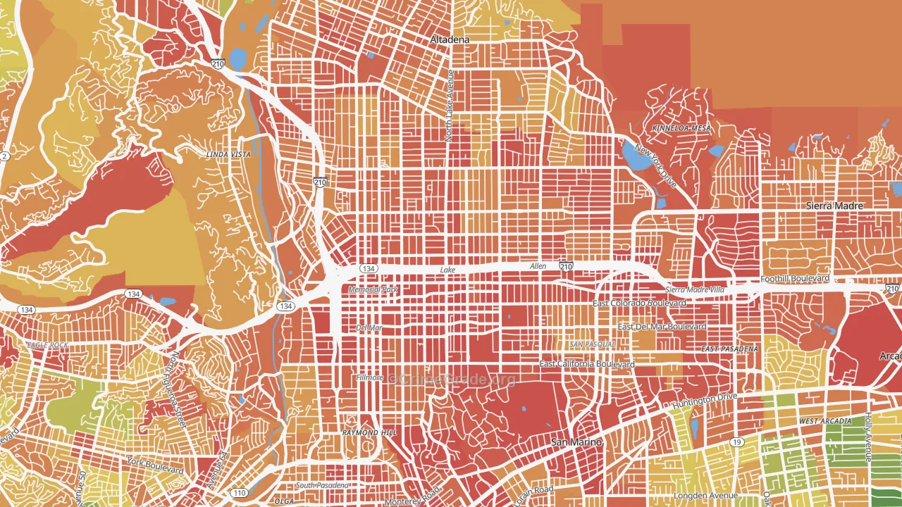 Pasadena, CA Map of Drug-Related Crime Rates