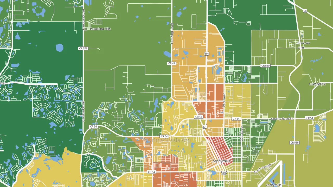 Pasadena Hills, FL Map of Drug-Related Crime Rates