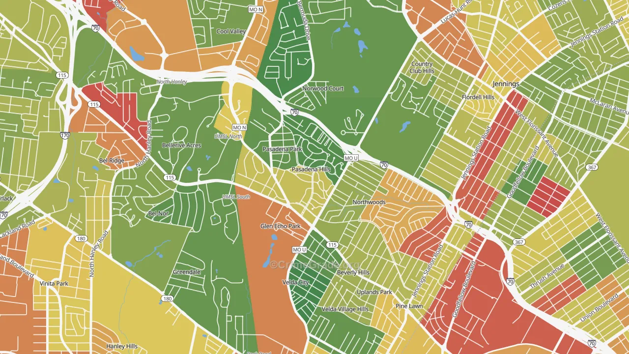 Pasadena Hills, MO Map of Drug-Related Crime Rates