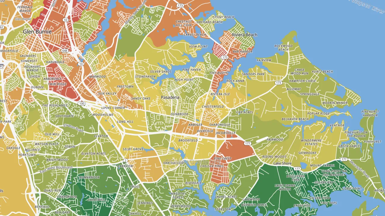 Pasadena, MD Map of Drug-Related Crime Rates
