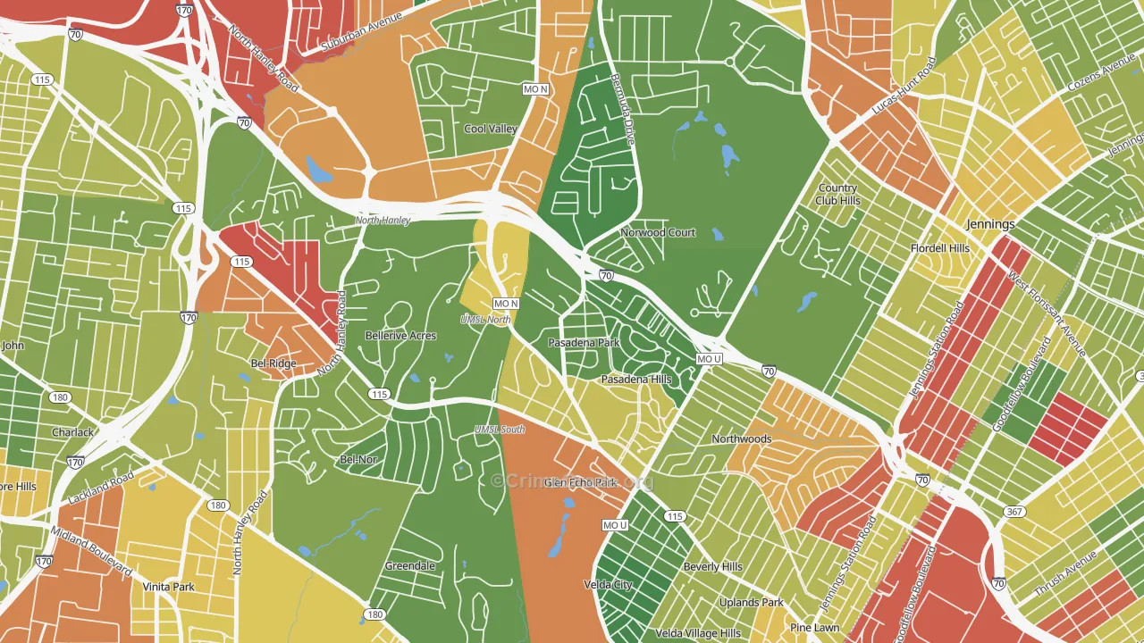 Pasadena Park, MO Map of Drug-Related Crime Rates