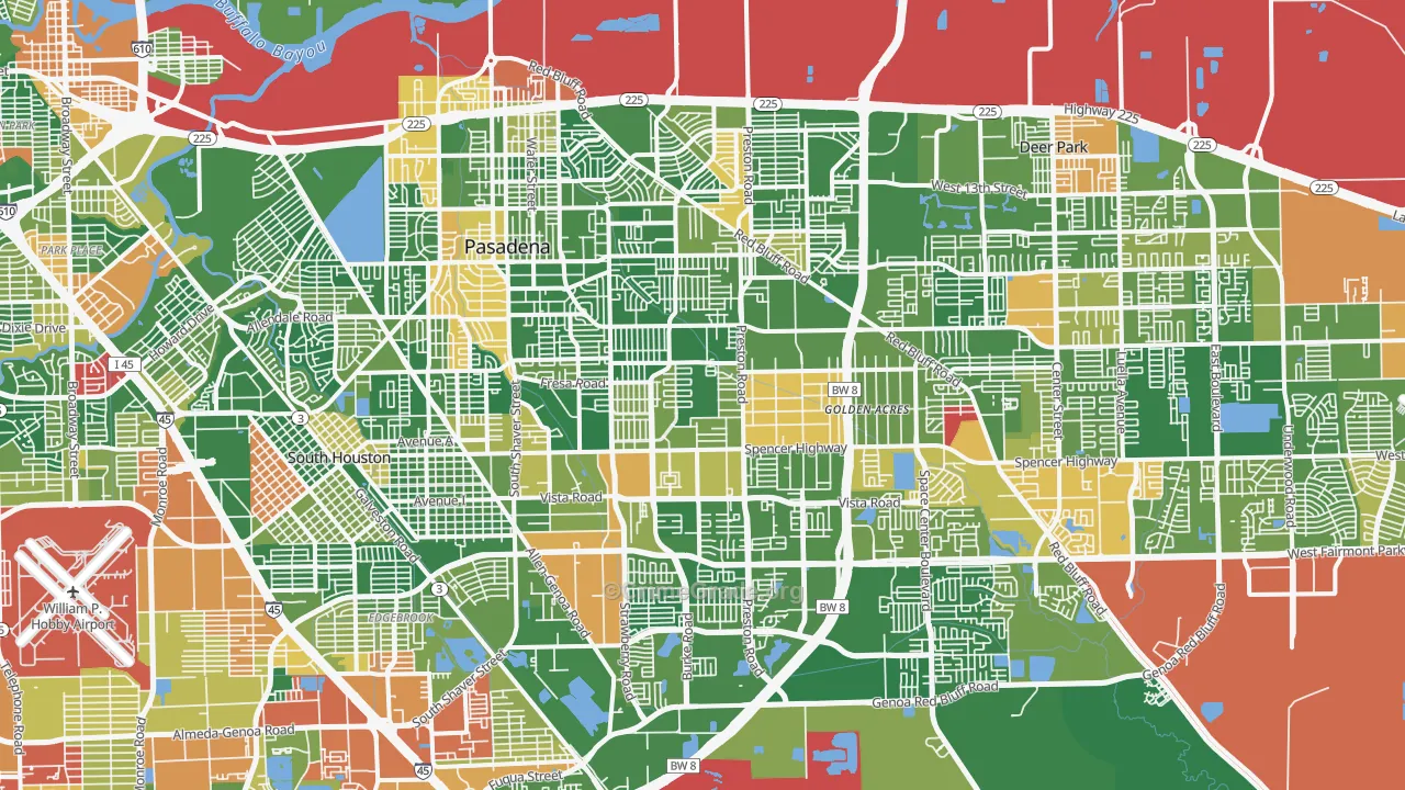 Pasadena, TX Map of Drug-Related Crime Rates