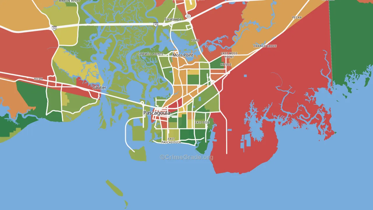 Pascagoula, MS Map of Drug-Related Crime Rates