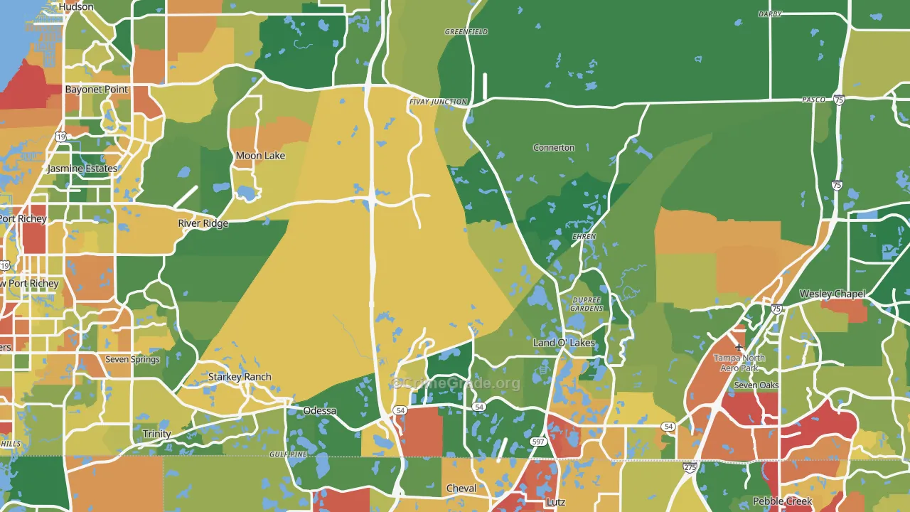 Pasco County, FL Map of Drug-Related Crime Rates