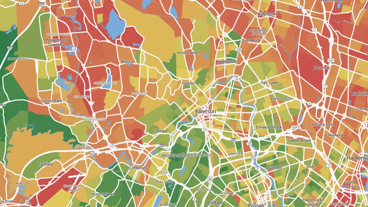 Passaic County, NJ Map of Drug-Related Crime Rates