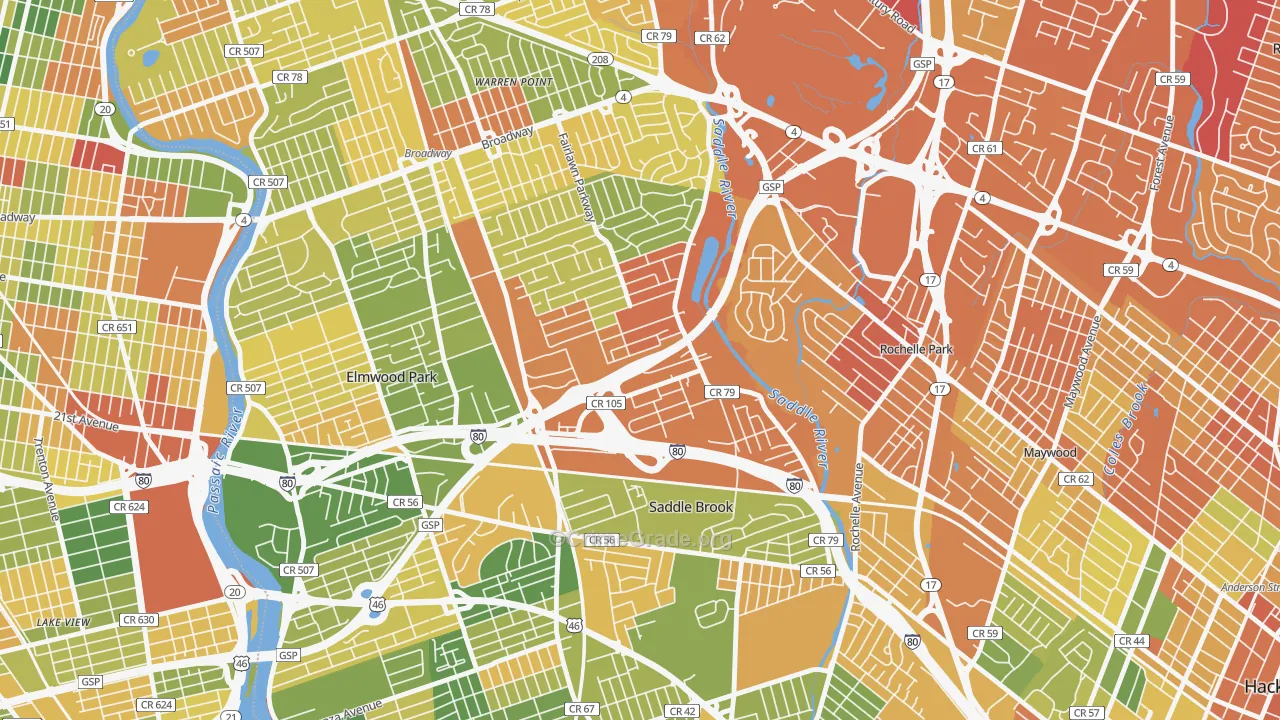 Passaic Junction, Saddle Brook, NJ Map of Drug-Related Crime Rates