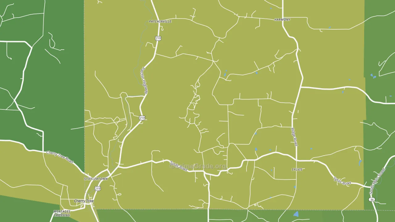 Patchinville, PA Map of Drug-Related Crime Rates