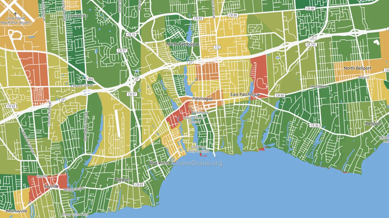 Patchogue, NY Map of Drug-Related Crime Rates