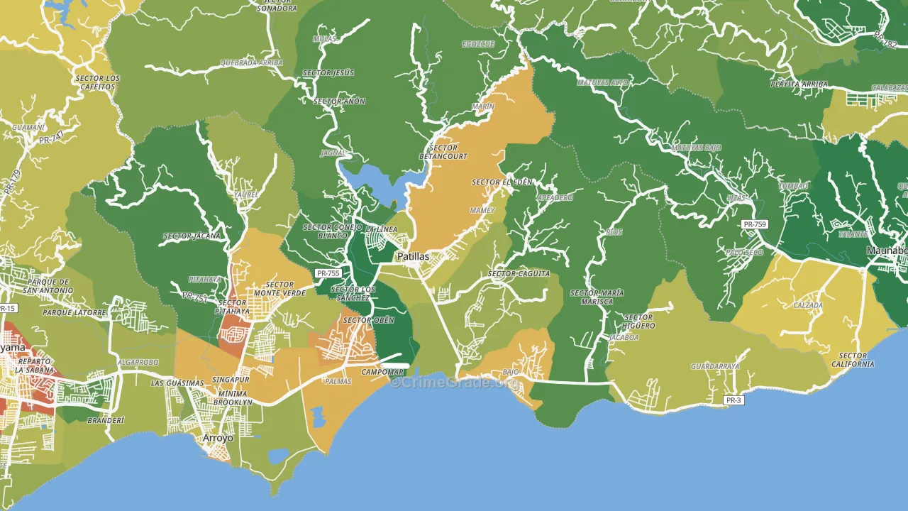 Patillas Municipio, PR Map of Drug-Related Crime Rates
