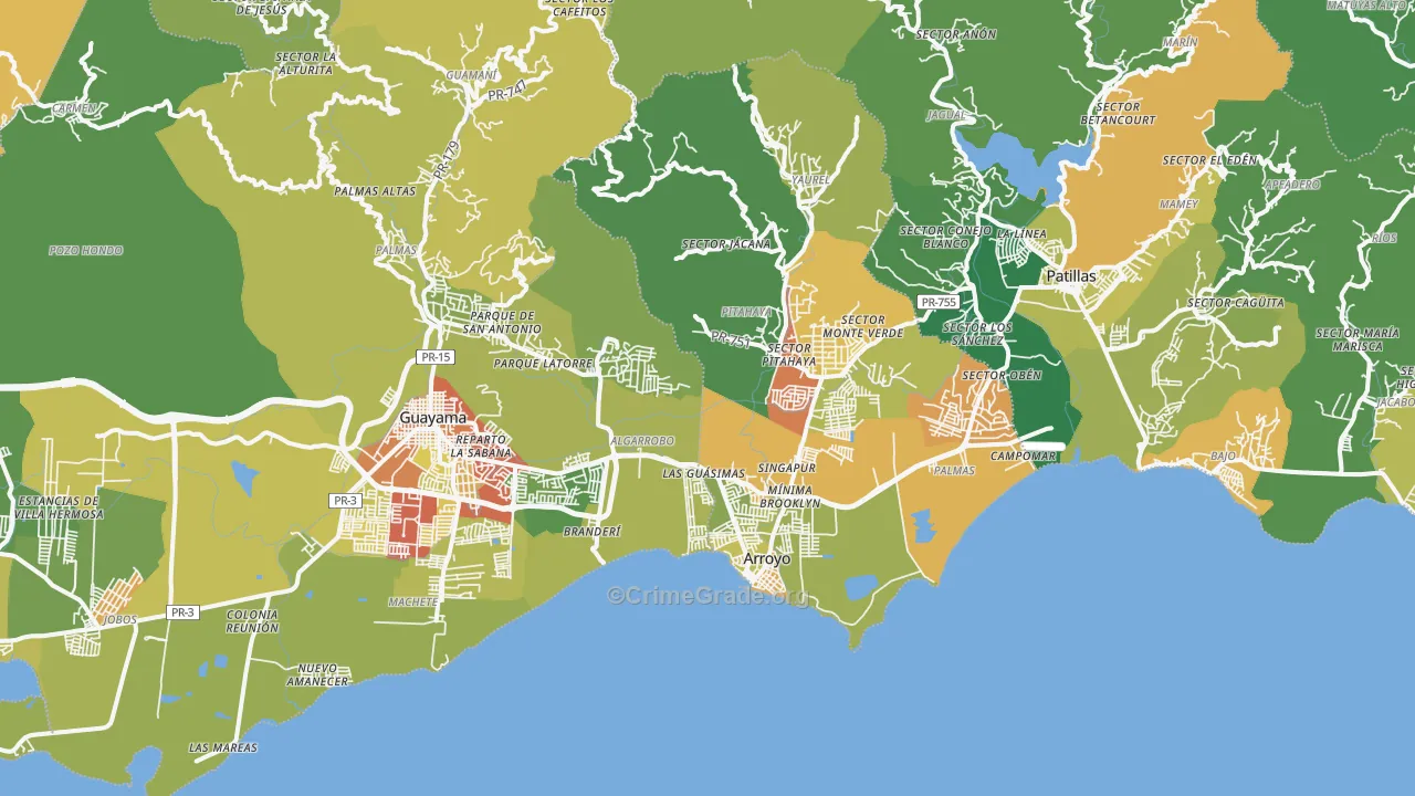 Patillas, PR Map of Drug-Related Crime Rates