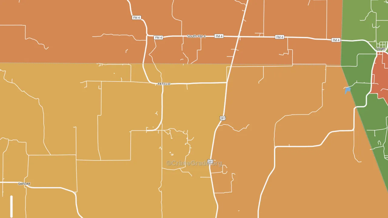 Patillo, TX Map of Drug-Related Crime Rates