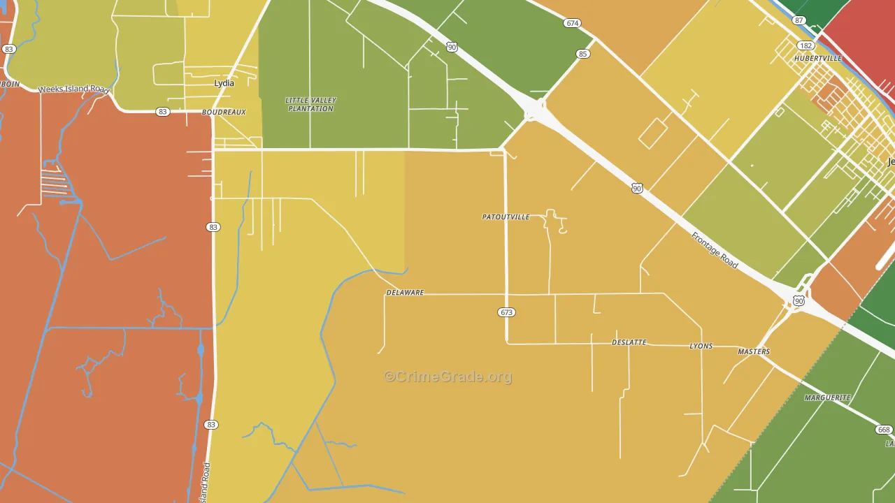 Patoutville, LA Map of Drug-Related Crime Rates