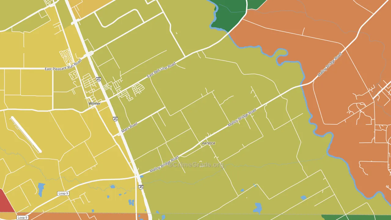 Patrick, TX Map of Drug-Related Crime Rates