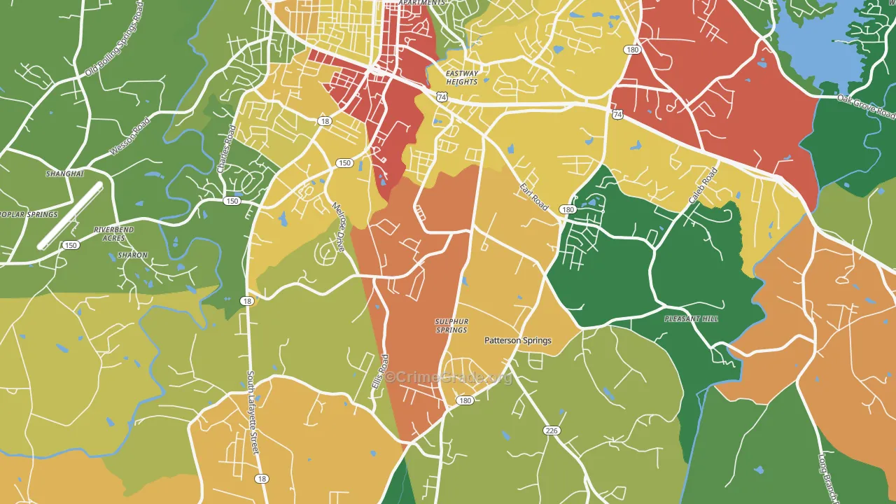 Patterson Springs, NC Map of Drug-Related Crime Rates