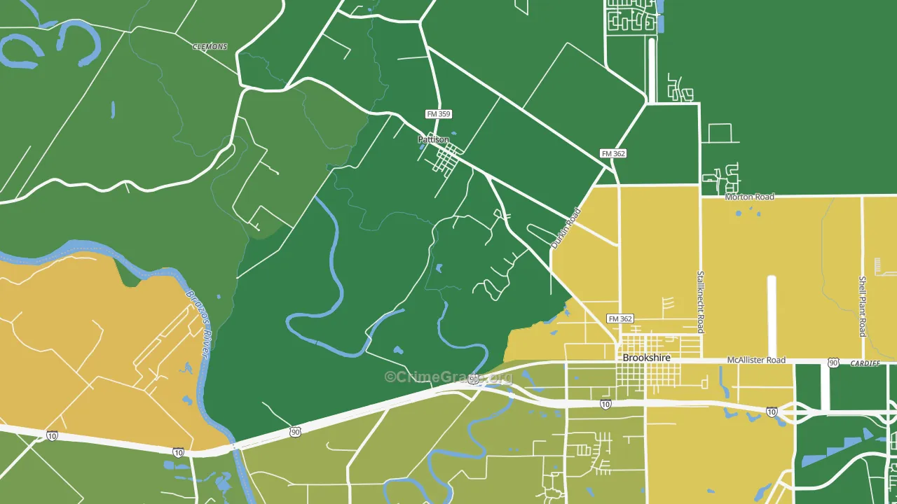 Pattison, TX Map of Drug-Related Crime Rates