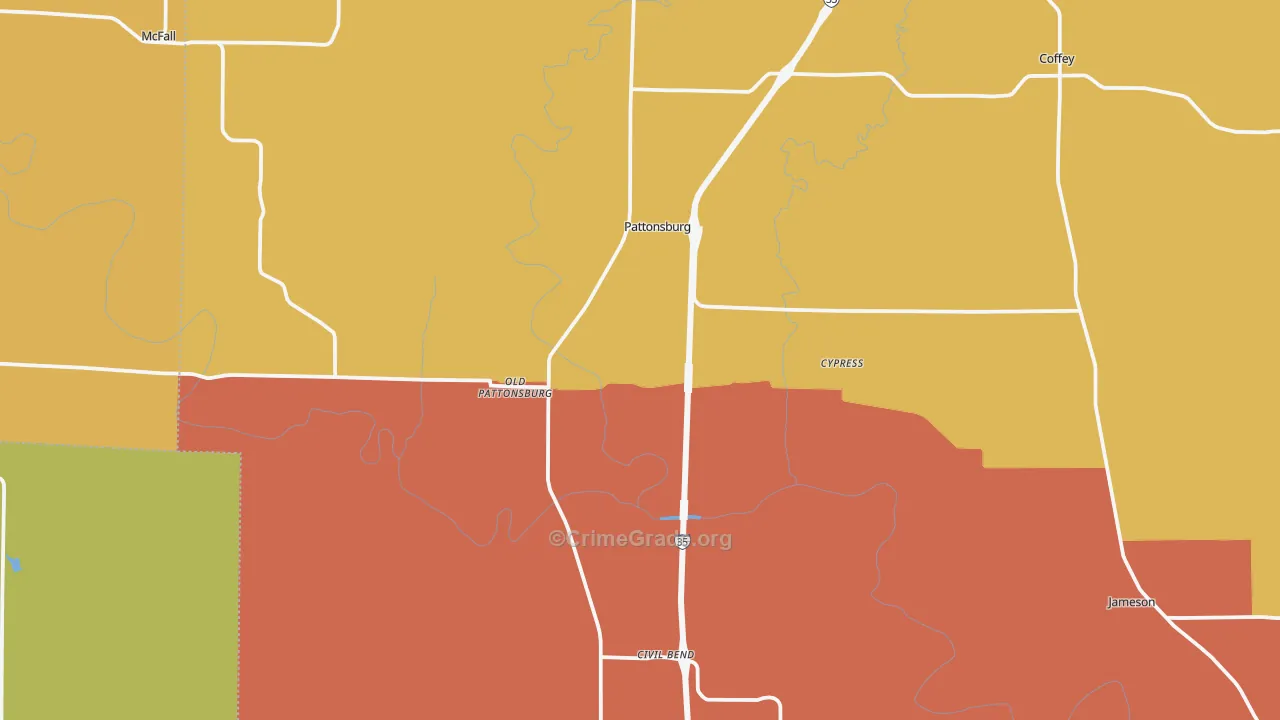 Pattonsburg, MO Map of Drug-Related Crime Rates