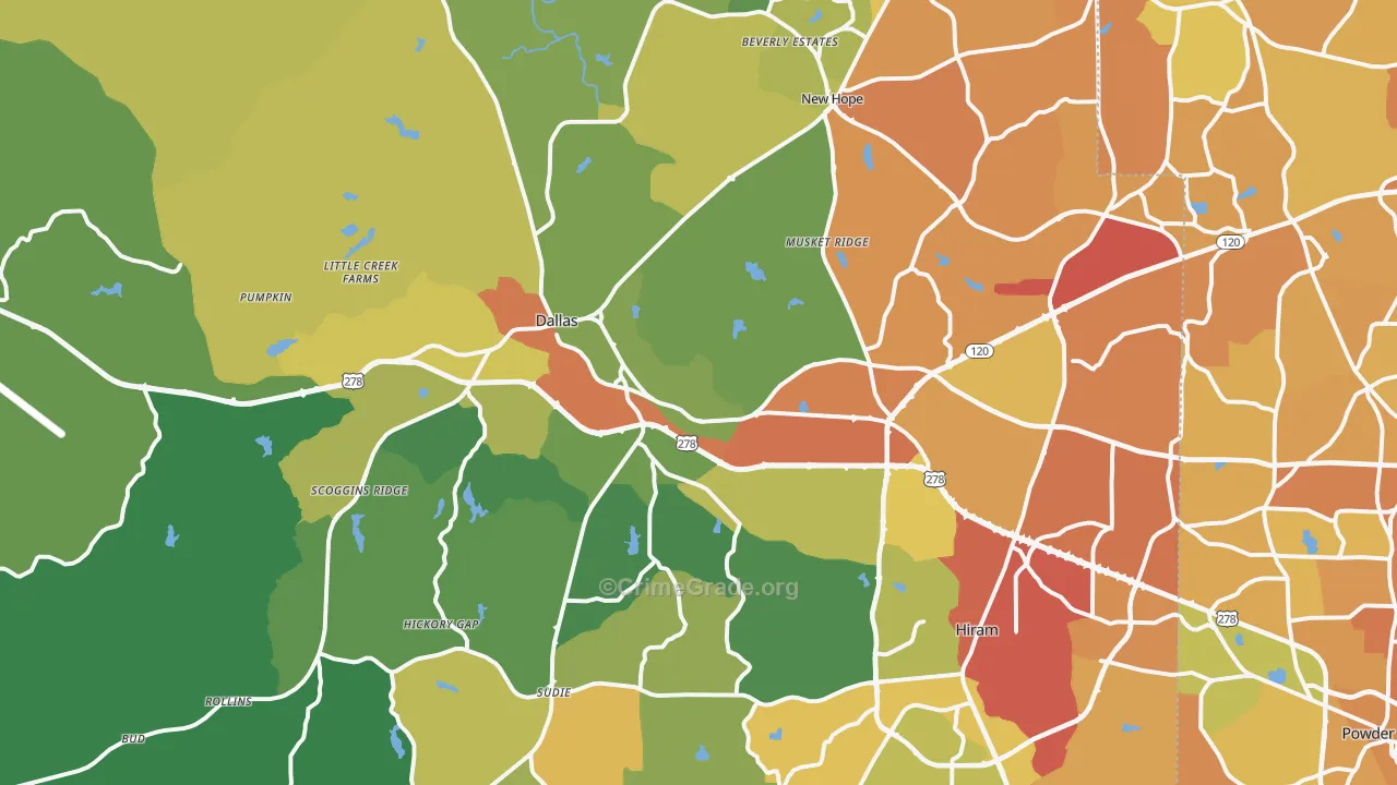 Paulding County, GA Map of Drug-Related Crime Rates