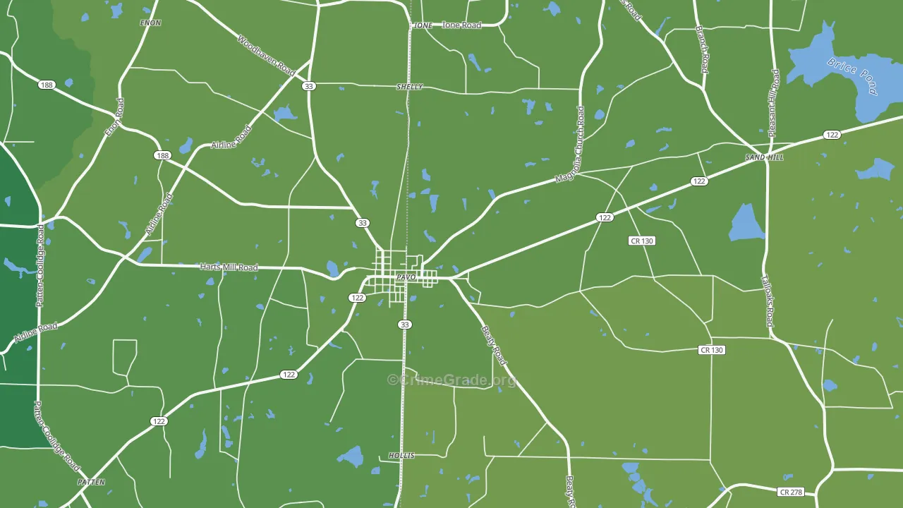 Pavo, GA Map of Drug-Related Crime Rates