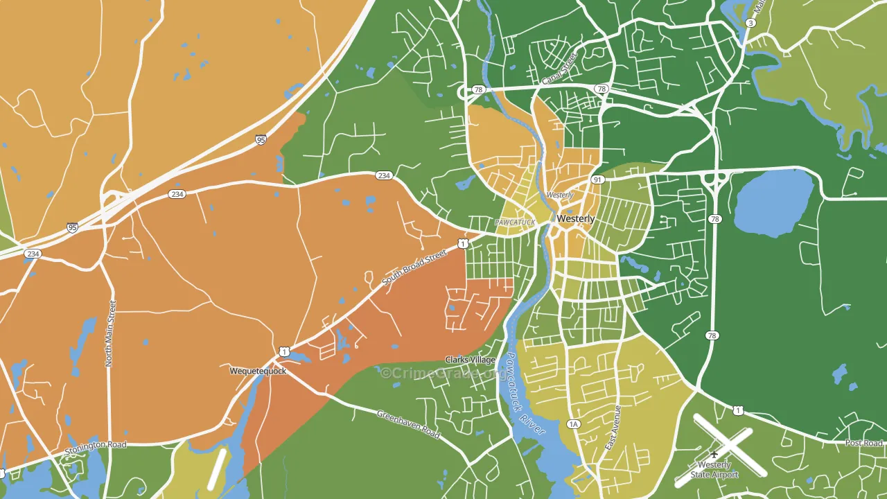 Pawcatuck, CT Map of Drug-Related Crime Rates