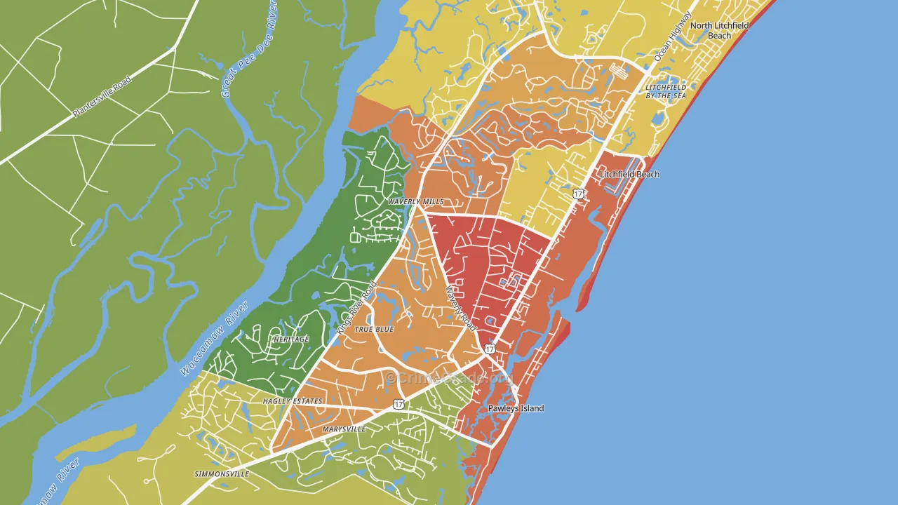 Pawleys Island, SC Map of Drug-Related Crime Rates