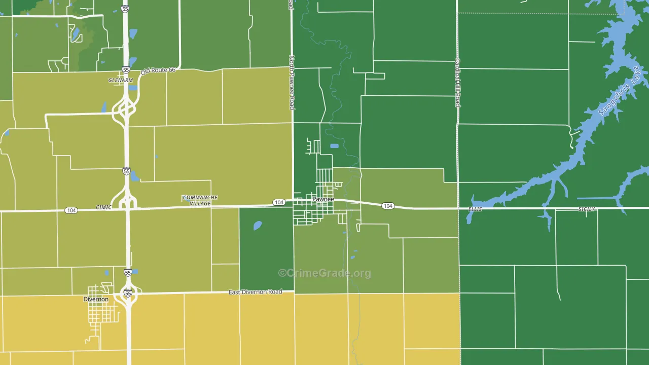Pawnee, IL Map of Drug-Related Crime Rates