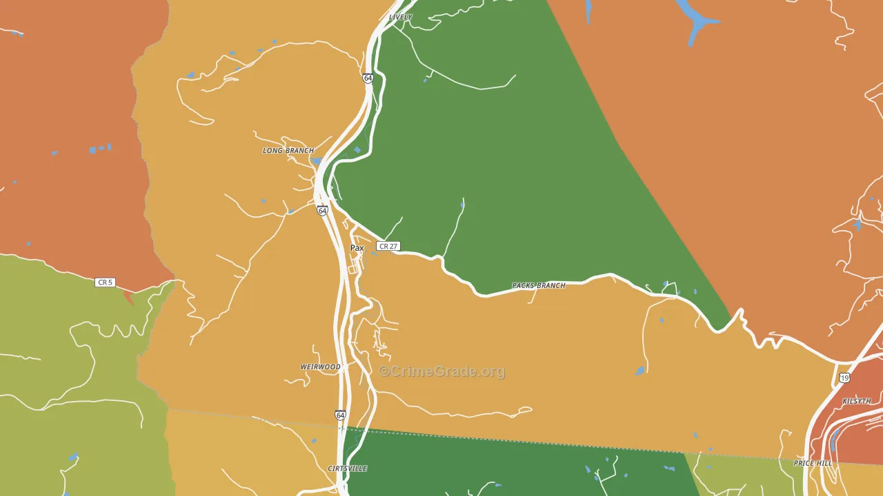 Pax, WV Map of Drug-Related Crime Rates