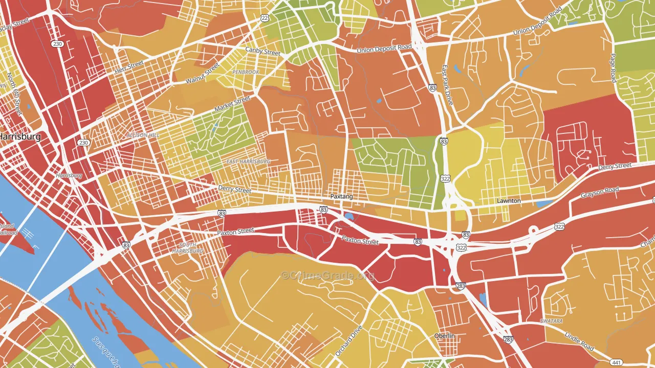 Paxtang, PA Map of Drug-Related Crime Rates