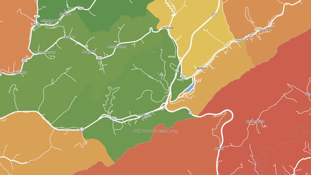 Payne Gap, KY Map of Drug-Related Crime Rates