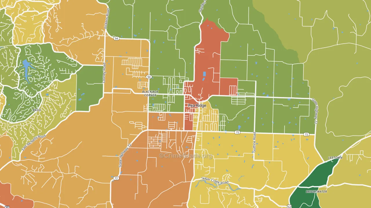 Pea Ridge, AR Map of Drug-Related Crime Rates
