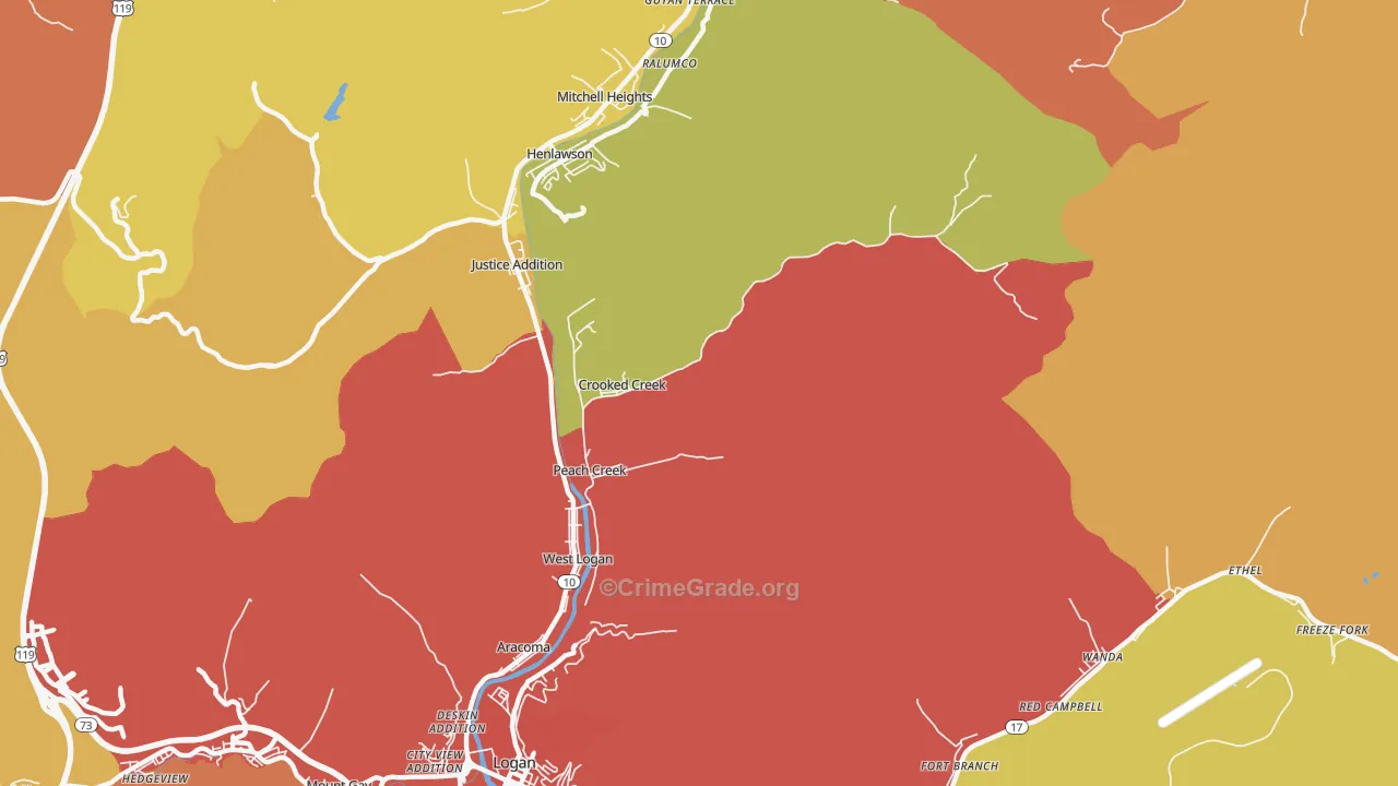 Peach Creek, WV Map of Drug-Related Crime Rates