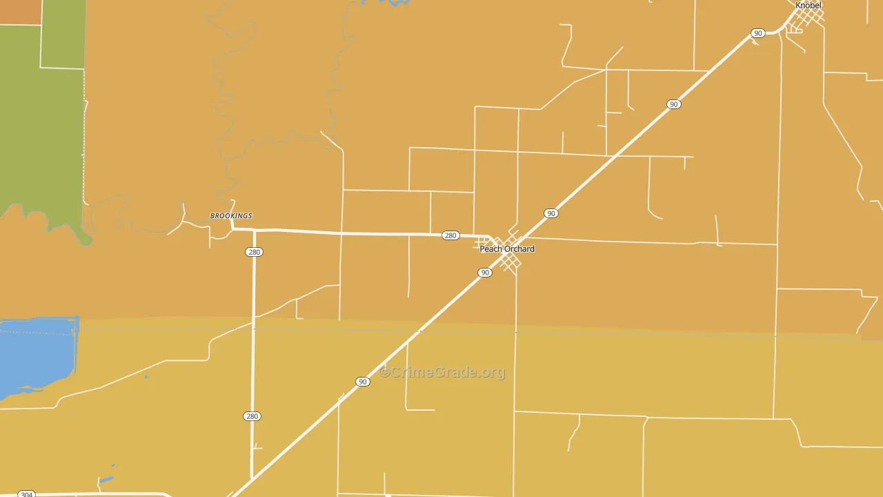 Peach Orchard, AR Map of Drug-Related Crime Rates