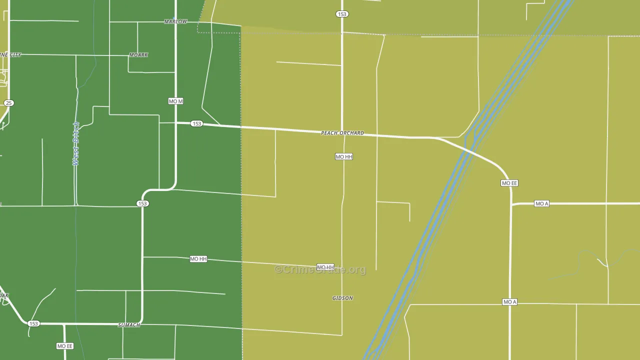Peach Orchard, MO Map of Drug-Related Crime Rates